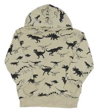 Smotanová mikina s čiernymi dinosaurami a kapucňou H&M