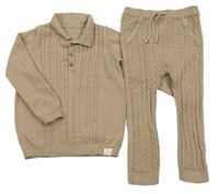 2set - Hnedý polo sveter s copánkovým vzorem + pletené tepláky George