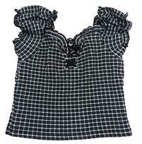 Čierno-biele kockované crop tričko s vázáním River Island