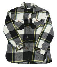 Bielo-čierno-žlto-zelená kockovaná vlnená košeľová bunda zn. H&M