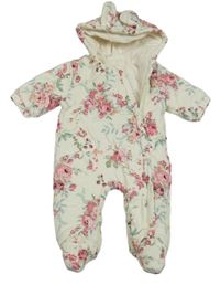 Smetanová manžestrová zateplená květovaná kombinéza