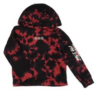 Červeno-čierna batikovaná mikina so znakmi a kapucňou Pep&Co