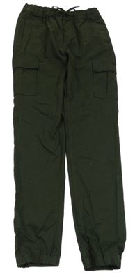 Nové - Tmavozelené plátěné cargo cuff kalhoty 