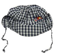 Tmavomodro-bílá kostkovaná kšiltovka s hasiči s ochranou krku Topolino