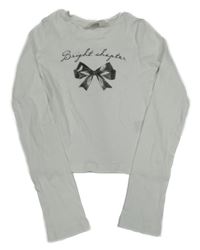 Bílé žebrované crop triko s mašlí a nápisem H&M