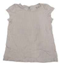 Bielo-svetloružové kockované tričko s 3D mašlou H&M