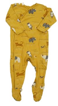 Horčicový overal s nápismi a zvieratkami C&A