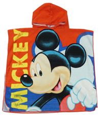 Červené froté osuškové pončo s Mickeym a kapucí 