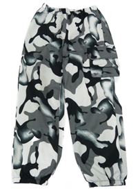 Bielo-sivo-čierne army cuff cargo nohavice Shein
