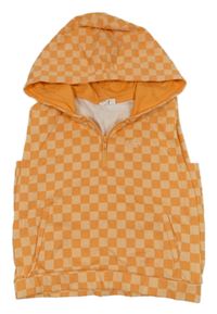 Oranžová kockovaná tepláková vesta s logom a kapucňou GAP