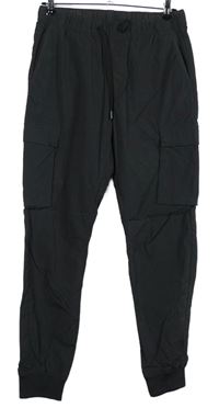 Pánské černé šusťákové cargo kalhoty s kapsami H&M
