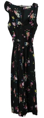 Dámský černý květovaný culottes kalhotový overal s páskem Oasis 