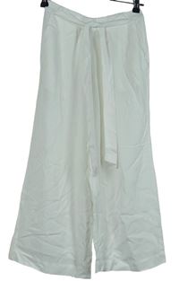 Dámske biele culottes nohavice s opaskom