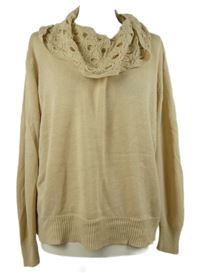 Dámský béžový svetr s perforovaným komínovým límcem 