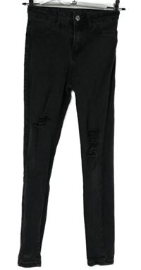 Dámske čierne skinny rifle s dierami Shein