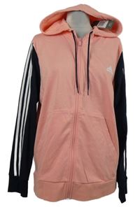 Nové - Dámská růžovo-tmavomodrá propínací mikina s pruhy a kapucí Adidas 