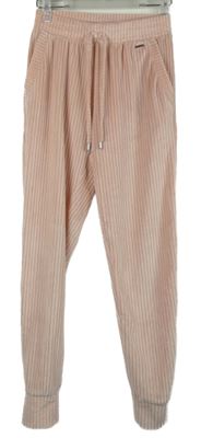 Dámské růžové sametové žebrované tepláky George 