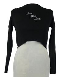 Dámsky čierny rebrovaný crop top s nápismi Boohoo