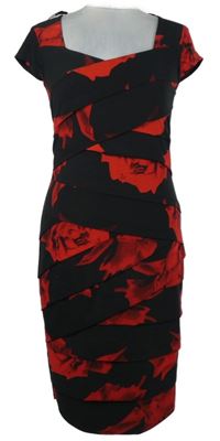 Dámske čierno-červené vrstvené púzdrové šaty s kvetmi Roman