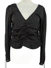 Dámska čierna srdiečkovaná crop blúzka H&M