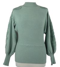 Dámský světlezelený svetr s krajkou a stojáčkem 