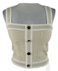 Nové - Dámsky béžovo-biely vzorovaný pletený crop top Amisu