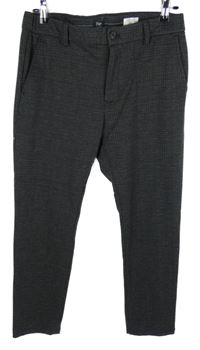Pánske tmavomodro-hnedé vzorované slim nohavice Flex vel. 34/32