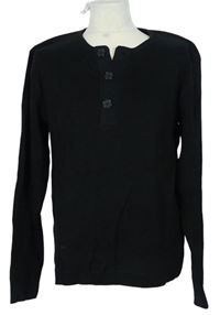Pánsky čierny rebrovaný sveter s gombíky H&M