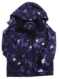 Fialová vzorovaná šušťáková zateplená bunda s kapucňou H&M