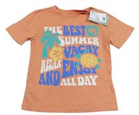 Oranžové tričko s nápisom a korytnačkou H&M