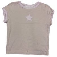 Svetloružové rebrované crop tričko s hviezdičkou H&M