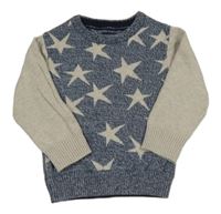 Tmavomodro-béžový hviezdičkovaný sveter Next