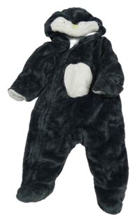 Antracitovo-biela chlpatá zateplená kombinéza s kapucí - tučňák C&A