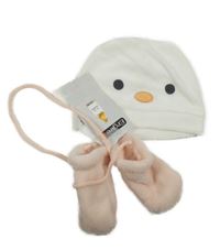 2set- bílá sametová čepice s čumáčkem+ růžové rukavice