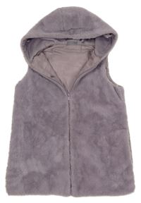 Fialová kožešinová podšitá vesta s kapucí