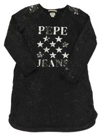 Černé teplákové šaty s logem a hvězdami Pepe Jeans