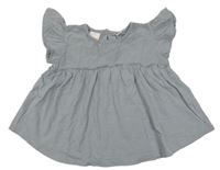 Modro-šedý bavlněný top s výšivkou Zara