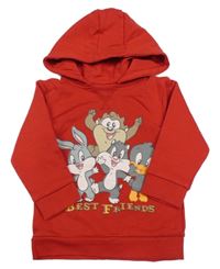 Červená mikina s potiskem Looney Tunes a kapucňou