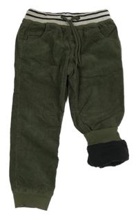 Khaki podšité manšestrové kalhoty s úpletovým pasem Topolino
