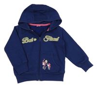 Modrá prepínaci mikina s nápisom a princeznou s koněm a kapucňou Kiki&Koko