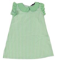 Zeleno-biele pruhované šaty s golierikom