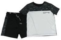 2set - Antracitovo-biele športové tričko s nápisem + kraťasy George