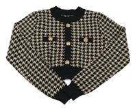 Černo-béžový vzorovaný crop svetr s knoflíky 