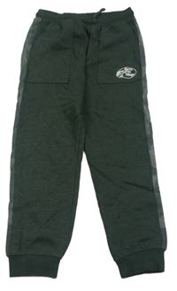 Khaki melírované tepláky s army pruhem a potiskem