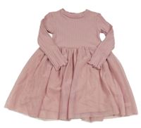 Růžové žebrované šaty s tylovou sukní Dunnes stores