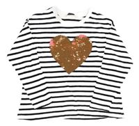 Bielo-čierne pruhované tričko so srdcem z flitrů George