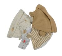 Nové - 3x - Béžová + pruhovaná + béžová čapica so zvieratkami F&F