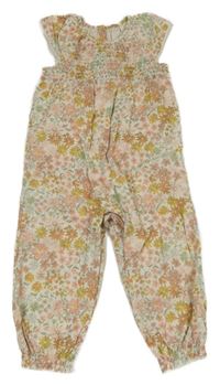 Bielo-ružový kvetovaný nohavicový overal