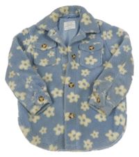 Světlemodrá huňatá podšitá košilová bunda s kytičkami Primark