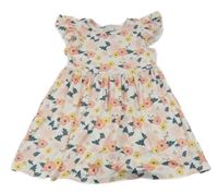 Bielo-ružovo-zelené kvetované šaty